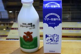 左がジャージー牛乳900ml、右が（ホルスタイン種）通常の牛乳。